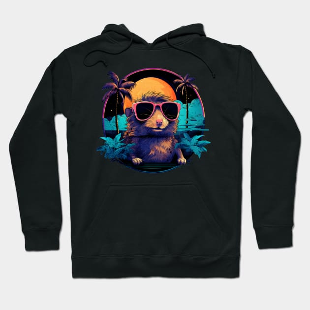 Retro Wave Gerbil Good Vibes Hoodie by Miami Neon Designs